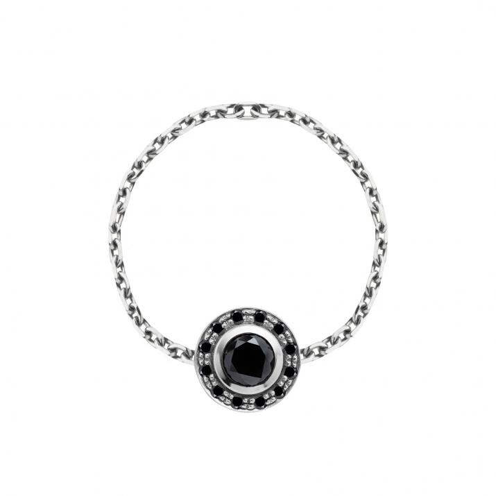 Chain ring with black diamonds in white gold bezel setting - Redline