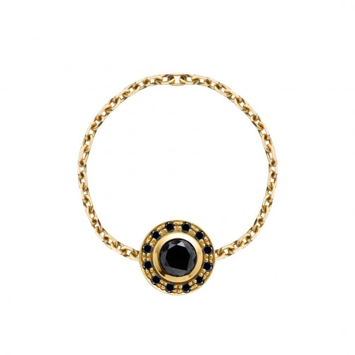 Chain ring with black diamonds in yellow gold bezel setting - Redline