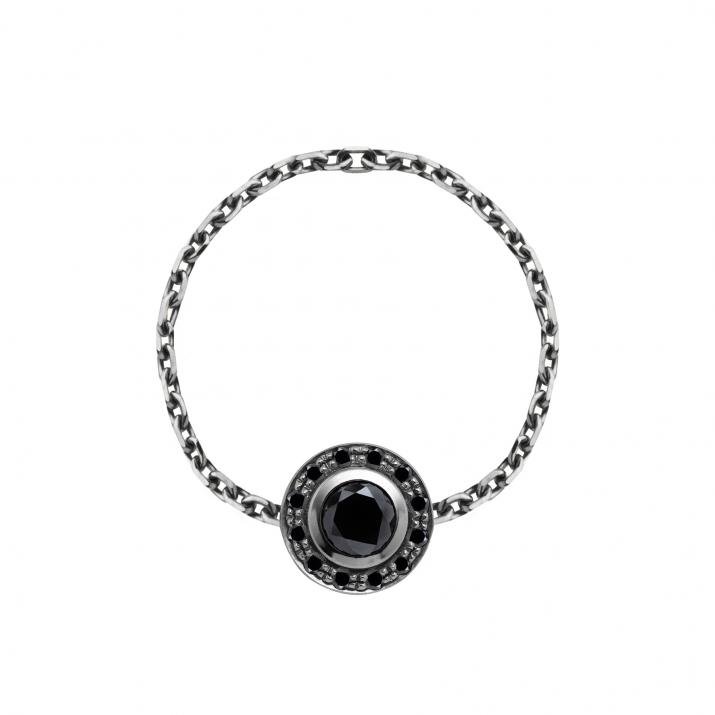 Chain ring with black diamonds in black gold bezel setting - Redline