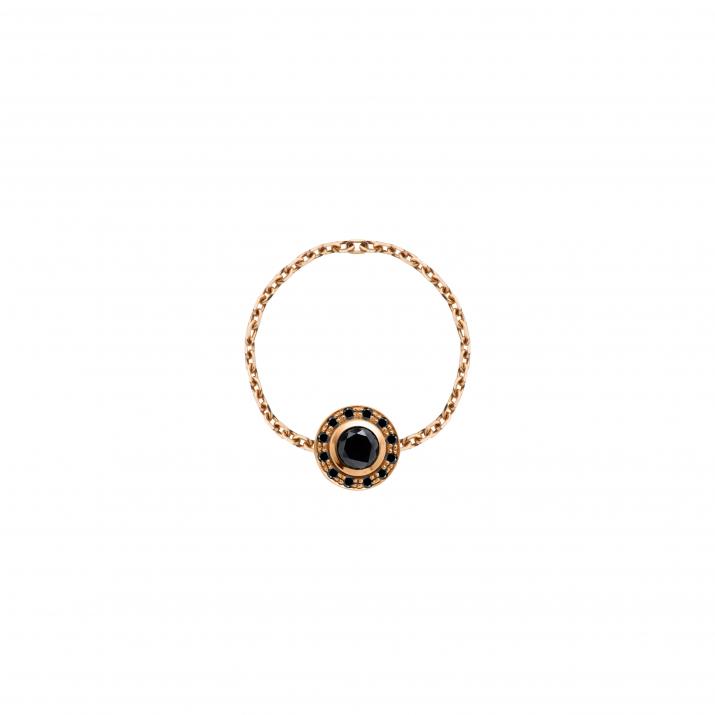 Chain ring with black diamonds in rose gold bezel setting - Redline - 0++