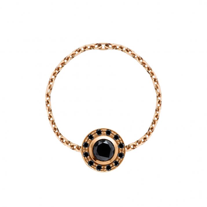 Chain ring with black diamonds in rose gold bezel setting - Redline - 0++