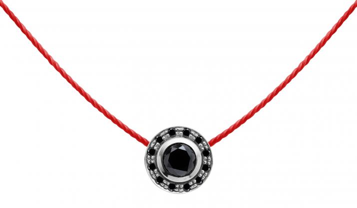 String necklace with 0.26ct black diamonds in white gold bezel setting - Redline