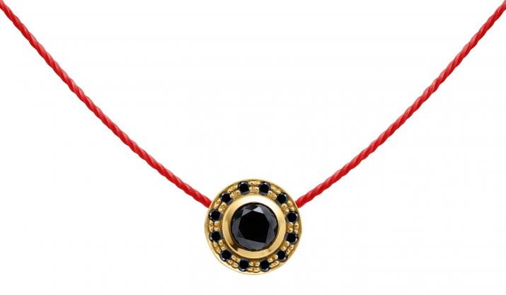 String necklace with 0.26ct black diamonds in yellow gold bezel setting - Redline