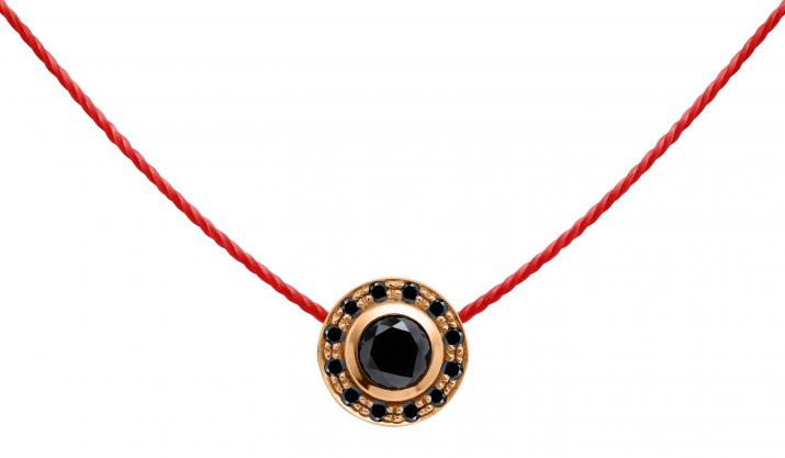 String necklace with 0.26ct black diamonds in rose gold bezel setting - Redline