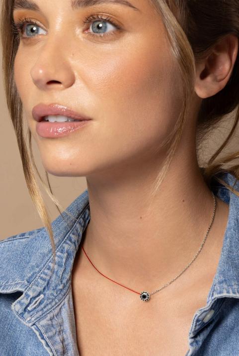 String and chain necklace with 0.26ct black diamonds in white gold bezel setting - Redline - 0++