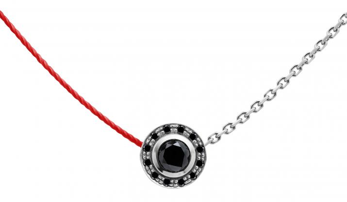 String and chain necklace with 0.26ct black diamonds in white gold bezel setting - Redline