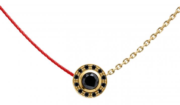 String and chain necklace with 0.26ct black diamonds in yellow gold bezel setting - Redline