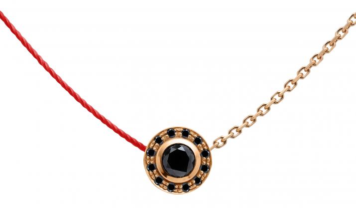 String and chain necklace with 0.26ct black diamonds in rose gold bezel setting - Redline
