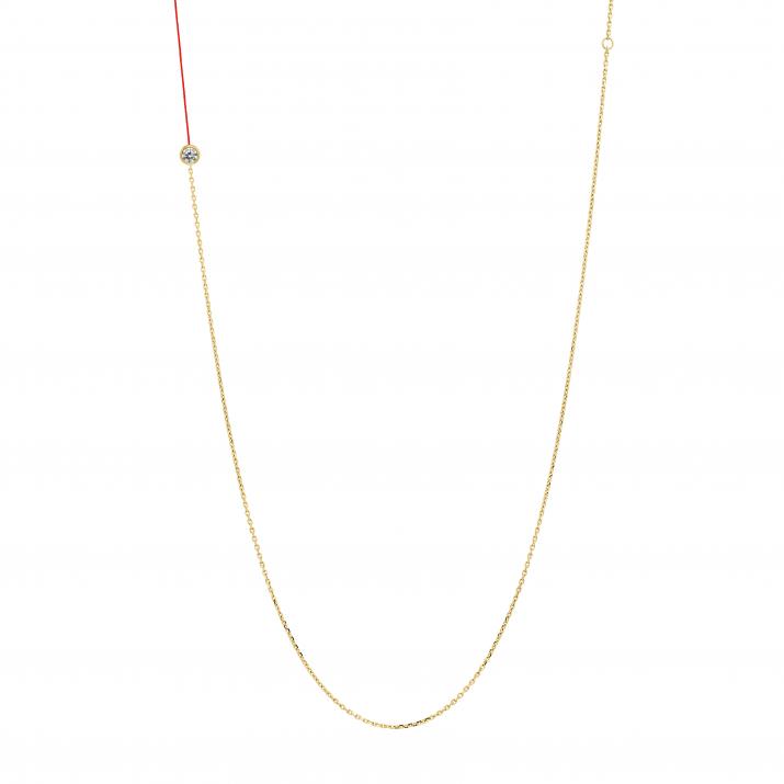 String and chain long necklace with 0.1ct diamond in yellow gold bezel setting - Redline
