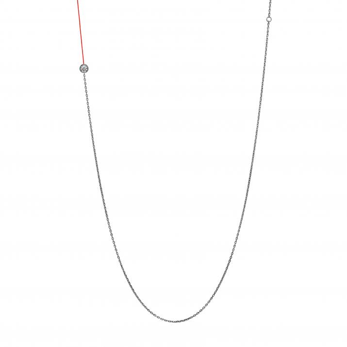 String and chain long necklace with 0.1ct diamond in black gold bezel setting - Redline