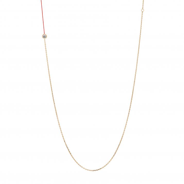 String and chain long necklace with 0.1ct diamond in rose gold bezel setting - Redline