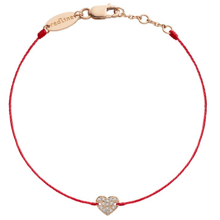 Diamond-paved heart string bracelet in rose gold - Redline - 0++