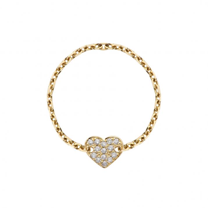 Yellow gold chain ring with diamond-paved heart - Redline - 0++