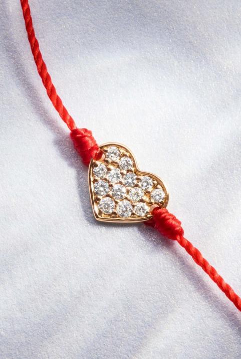 Diamond-paved heart string bracelet in rose gold - Redline - 0++