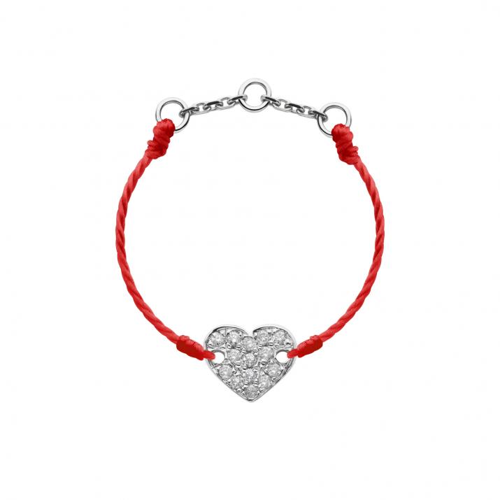 Diamond-paved heart string ring in white gold - Redline - 0++