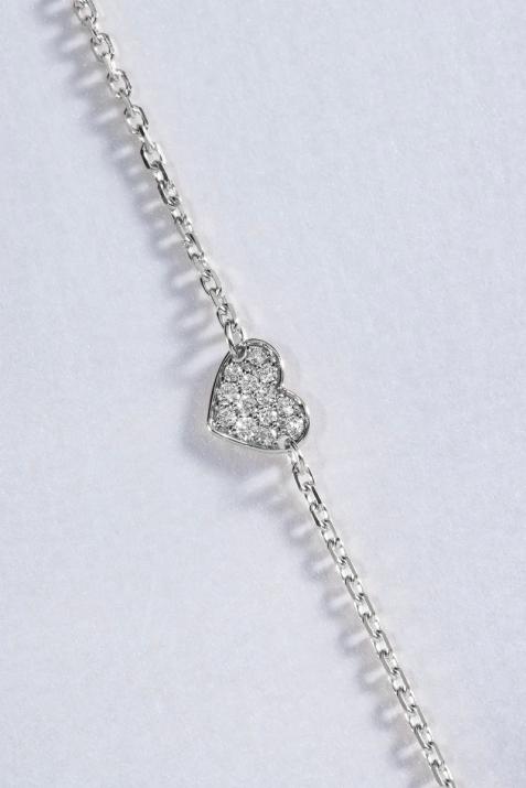 White gold chain bracelet with diamond-paved heart - Redline - 0++
