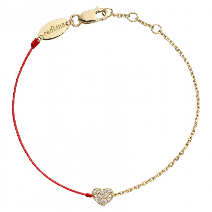 Diamond-paved heart string and chain bracelet in yellow gold - Redline - 0++