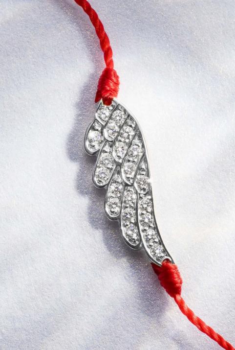 String bracelet with diamond-paved wing in white gold - Redline - 0++