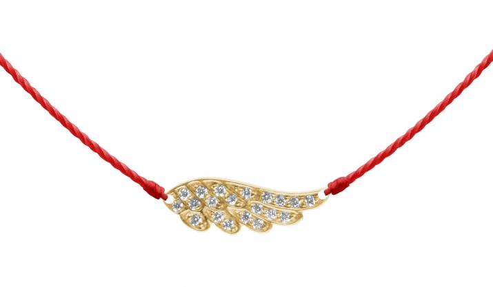 String necklace with diamond-paved wing in yellow gold - Redline