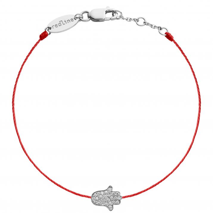 Diamond-paved hand of Fatima string bracelet in white gold - Redline - 0++