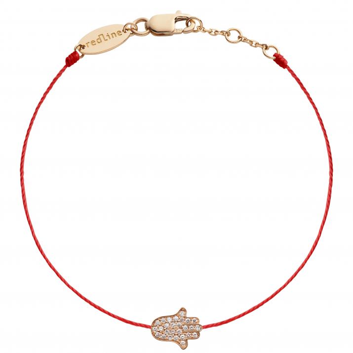 Diamond-paved hand of Fatima string bracelet in rose gold - Redline - 0++