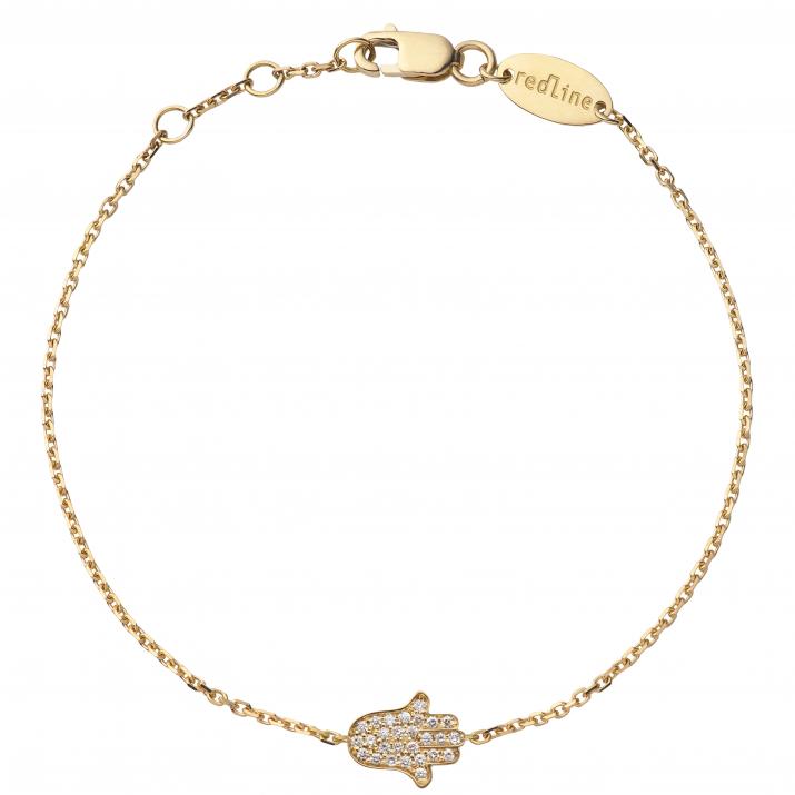 Yellow gold chain bracelet with diamond-paved hand of Fatima - Redline