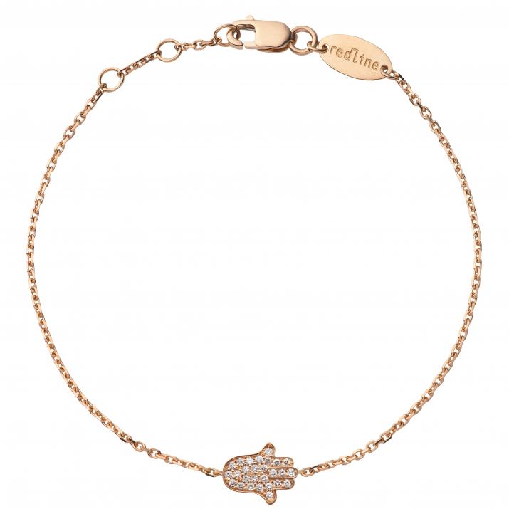 Rose gold chain bracelet with diamond-paved hand of Fatima - Redline