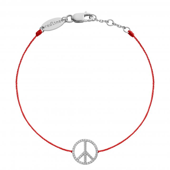 Diamond-paved peace & love string bracelet in white gold - Redline
