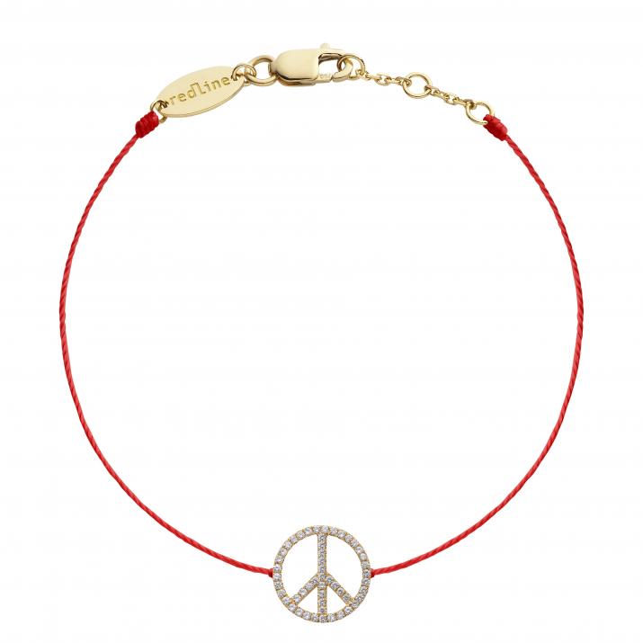 Diamond-paved peace & love string bracelet in yellow gold - Redline