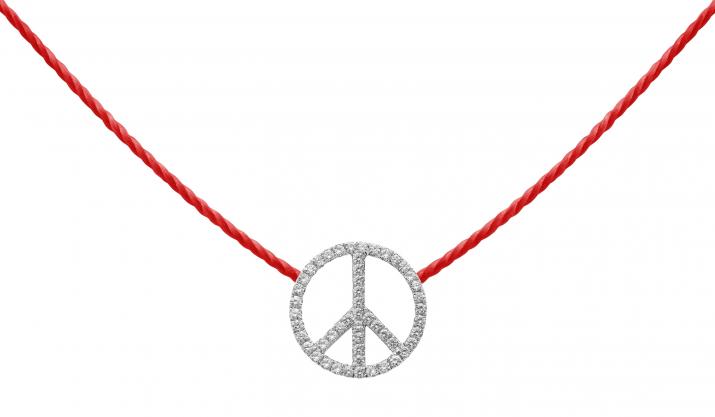 Diamond-paved peace & love string necklace in white gold - Redline