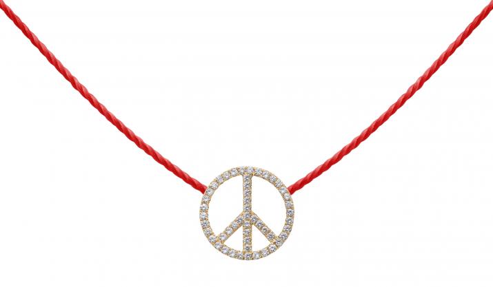 Diamond-paved peace & love string necklace in yellow gold - Redline
