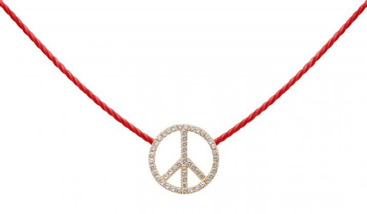 Diamond-paved peace & love string necklace in rose gold - Redline