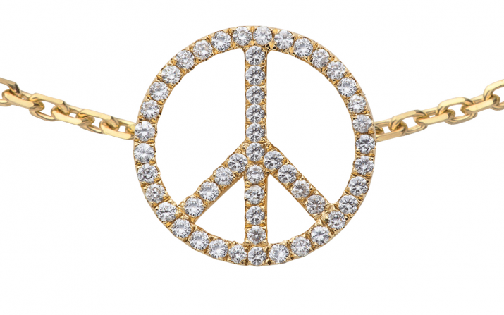 Yellow gold chain bracelet with diamond-paved peace & love - Redline - 0++