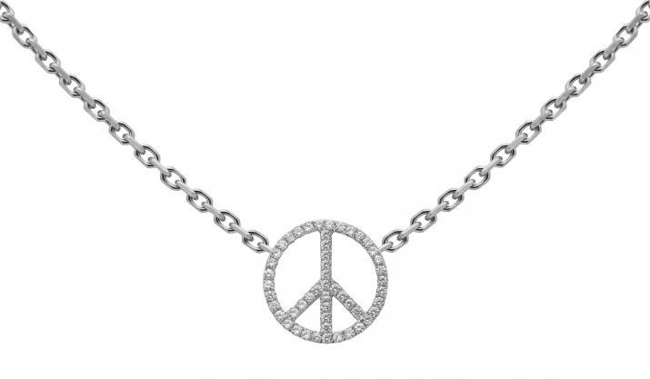 White gold chain necklace with diamond-paved peace & love - Redline