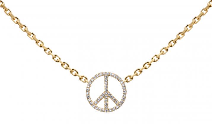 Yellow gold chain necklace with diamond-paved peace & love - Redline - 0++