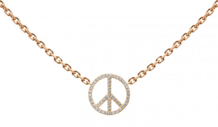 Rose gold chain necklace with diamond-paved peace & love - Redline - 0++