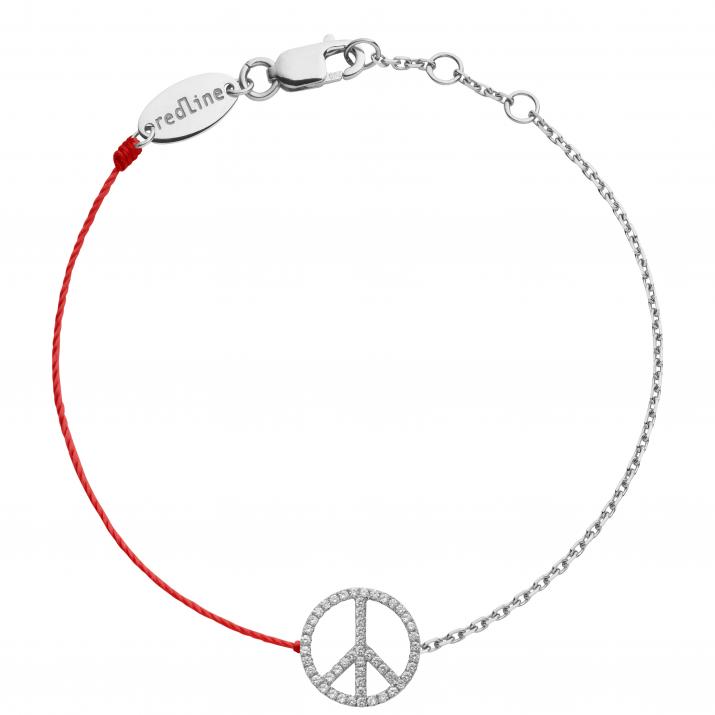 Diamond-paved peace & love string and chain bracelet in white gold - Redline - 0++