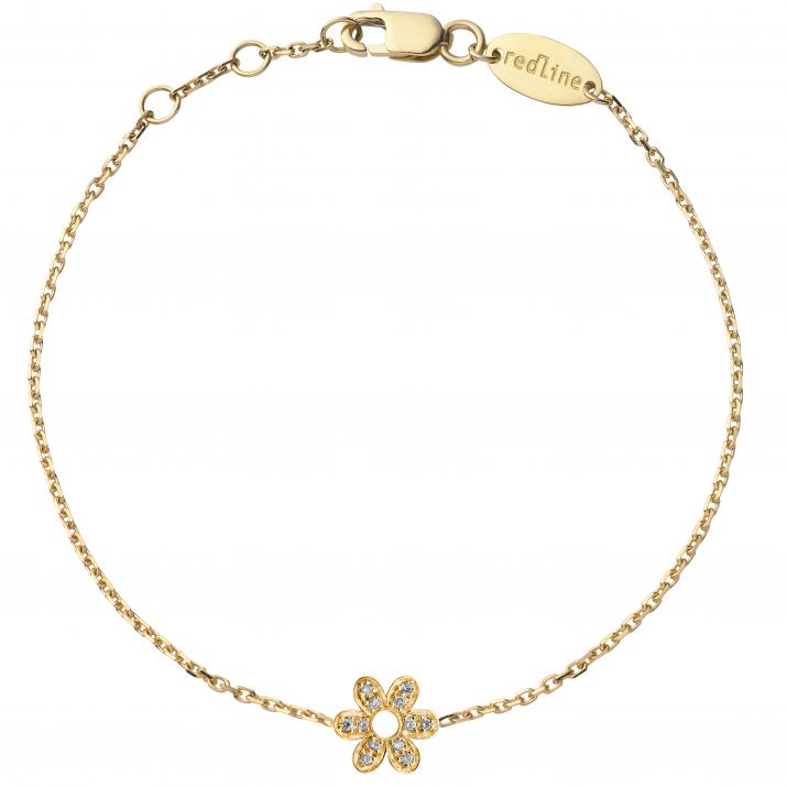 Yellow gold chain bracelet with diamond-paved flower - Redline