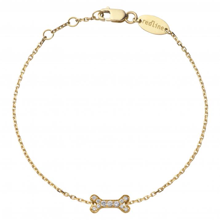 Yellow gold chain bracelet with diamond-paved bone - Redline