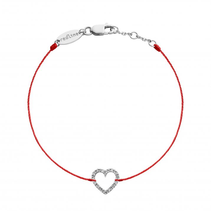 Diamond-paved heart string bracelet in white gold - Redline - 0++