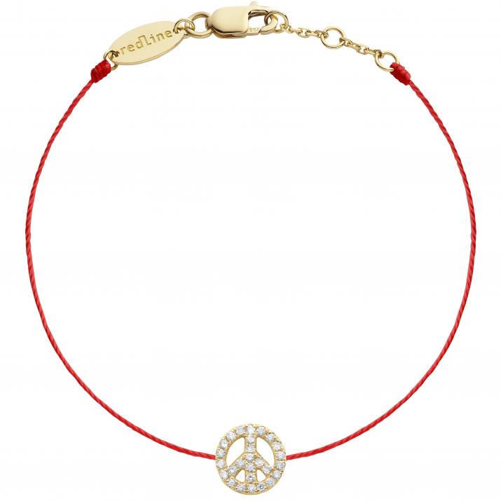 Diamond-paved Mini Peace string bracelet in yellow gold - Redline - 0++