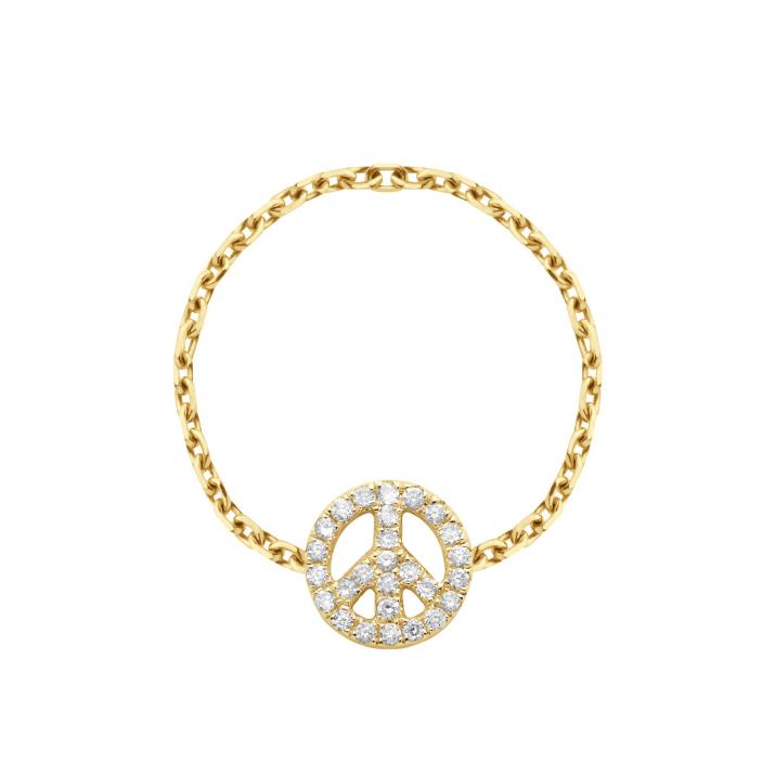 Yellow gold chain ring with diamond-paved Mini Peace - Redline