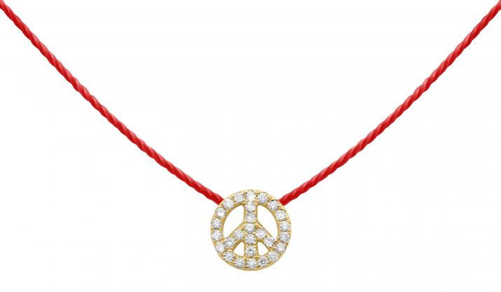 Diamond-paved Mini Peace string necklace in yellow gold - Redline