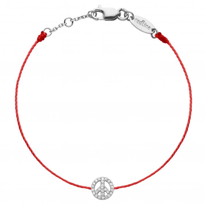 Diamond-paved Mini Peace string bracelet in white gold - Redline - 0++