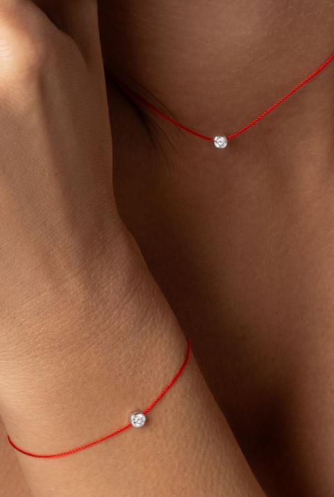 ホワイトゴールド製ベゼルセッティングの0.1ctダイヤモンド付きストリングブレスレット - Redline - 0++