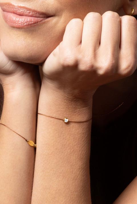 String bracelet with 0.1ct diamond in yellow gold bezel setting - Redline - 0++