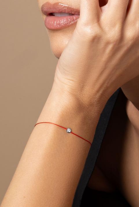 String bracelet with 0.1ct diamond in black gold bezel setting - Redline - 0++