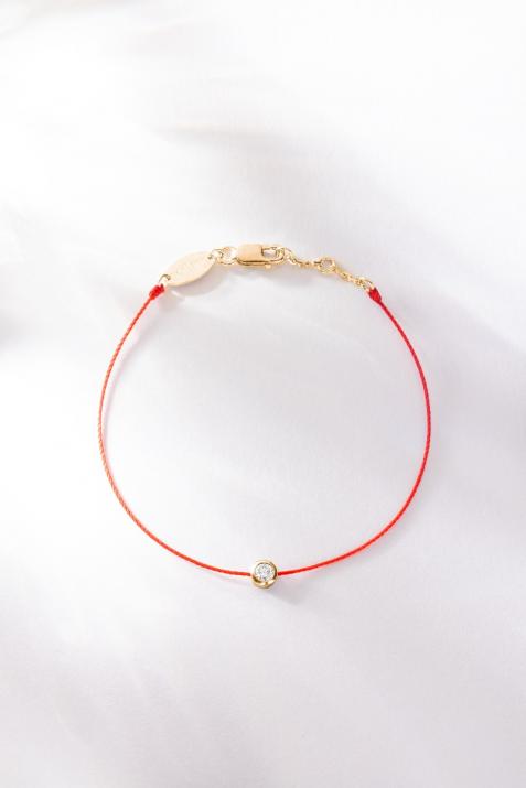 String bracelet with 0.1ct diamond in rose gold bezel setting - Redline - 0++