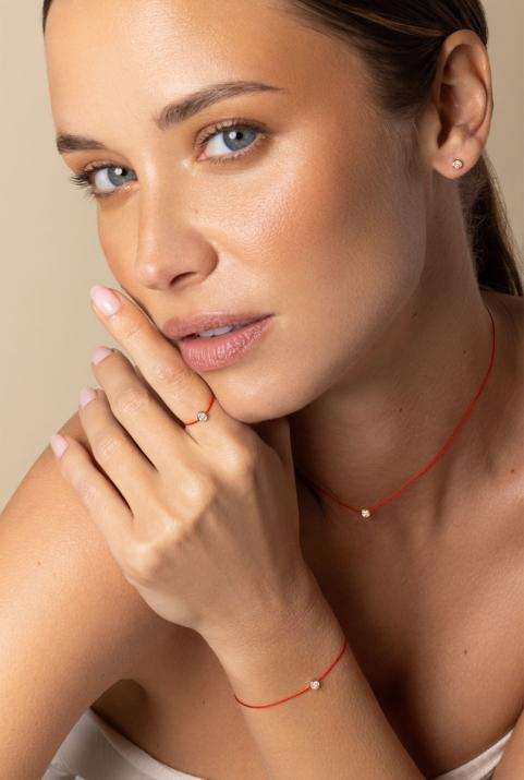 String bracelet with 0.1ct diamond in rose gold bezel setting - Redline - 0++