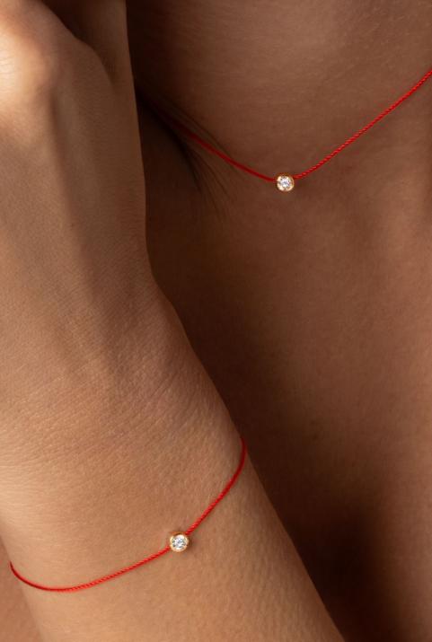 String bracelet with 0.1ct diamond in rose gold bezel setting - Redline - 0++